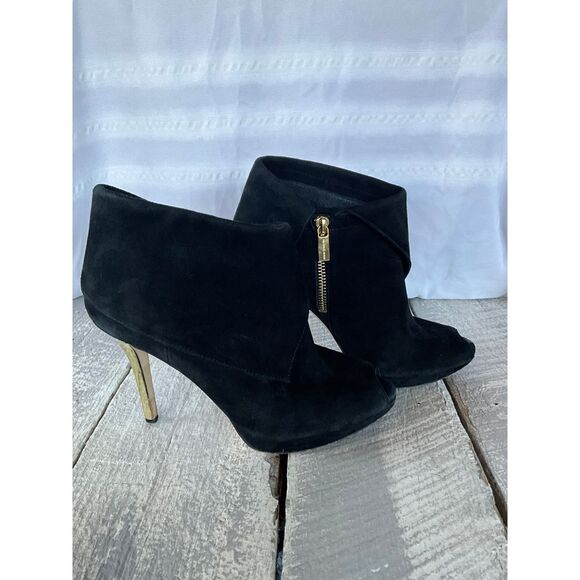 Michael Kors Black Suede Booties with Gold Accent Heels Size 7M - Picture 2 of 13